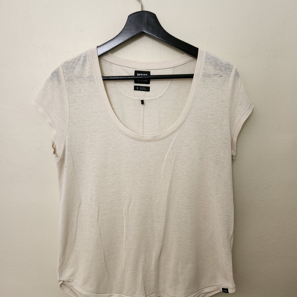 Prana Cozy Up Scoop Neck Tee Cream Size Small